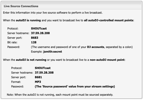 SHOUTcast Source Login